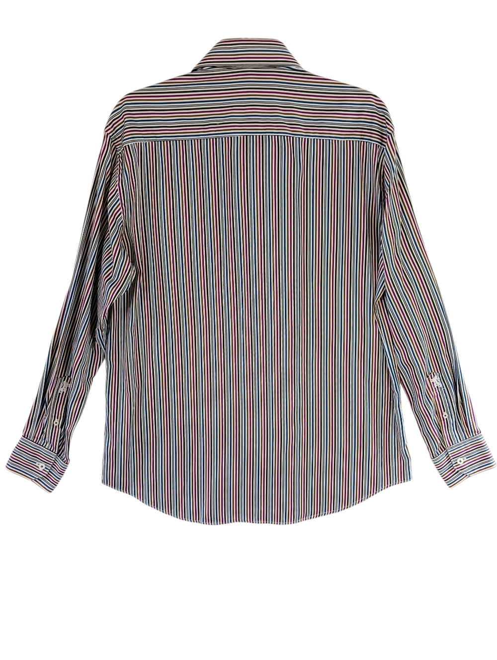 BUGATCHI UOMO Men's Striped Button Down Dress Shirt Gold Pink Green Blue Size M - Picture 7 of 12